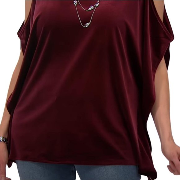 LYSSE Red Cabernet Velvet Caftan Cold Shoulder Blouse Top NWT Plus 1X/2X - Picture 4 of 6